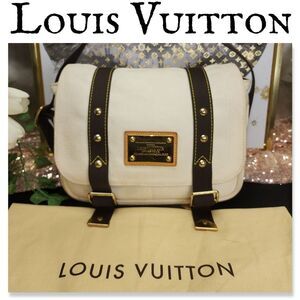 Authentic LOUIS VUITTON Antigua Buzas PM Shoulder Bag Canvas White